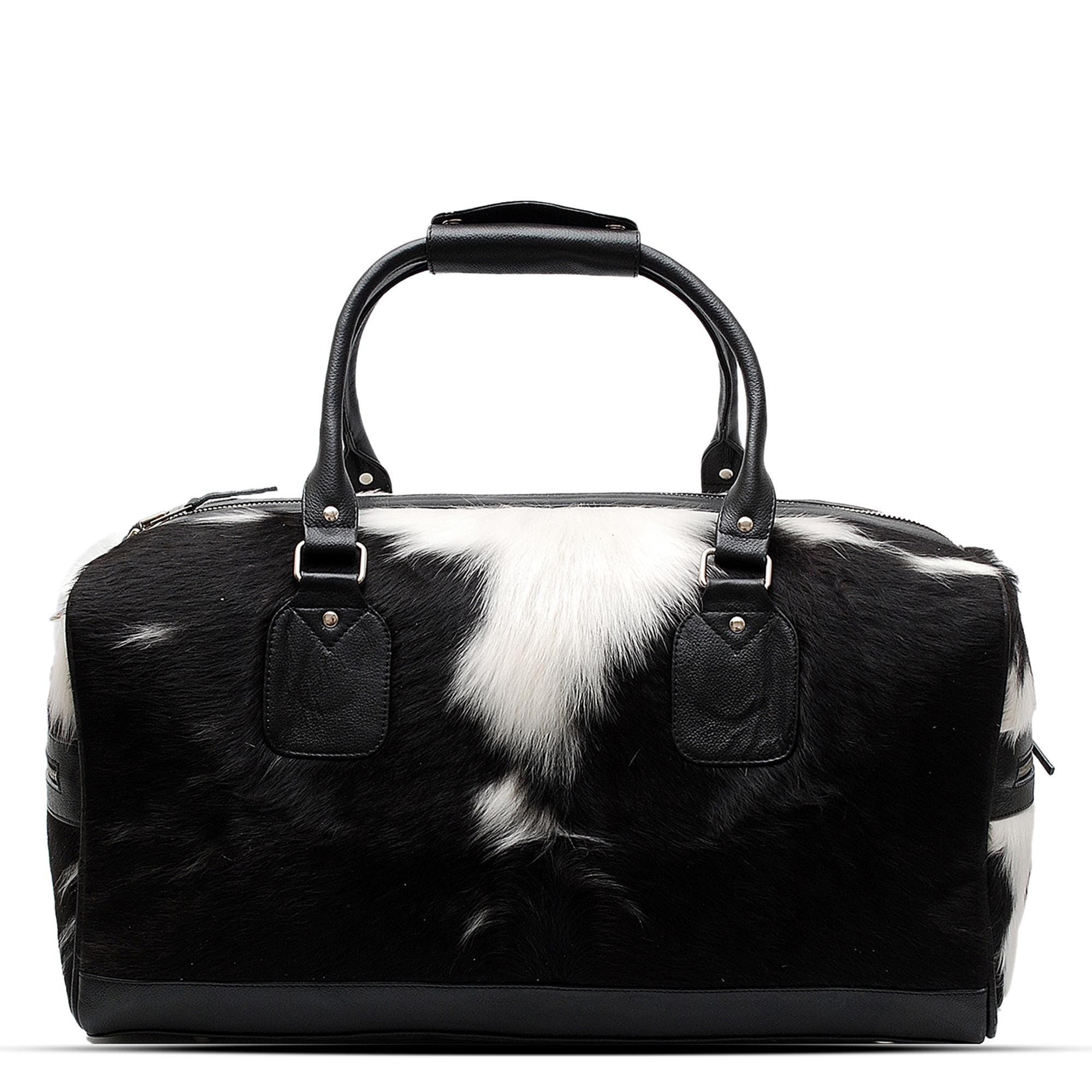 Handcrafted Black White Cowhide Leather Duffle Bag for Stylish Travelers - Premium Quality Carry-On Tote for Men & Women - Celestial Leather Limited