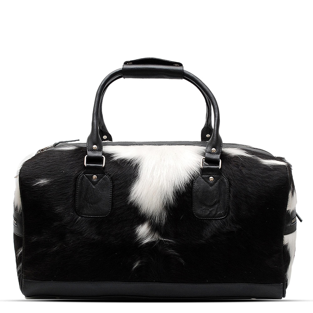 Handcrafted Black White Cowhide Leather Duffle Bag for Stylish Travelers - Premium Quality Carry-On Tote for Men & Women - Celestial Leather Limited