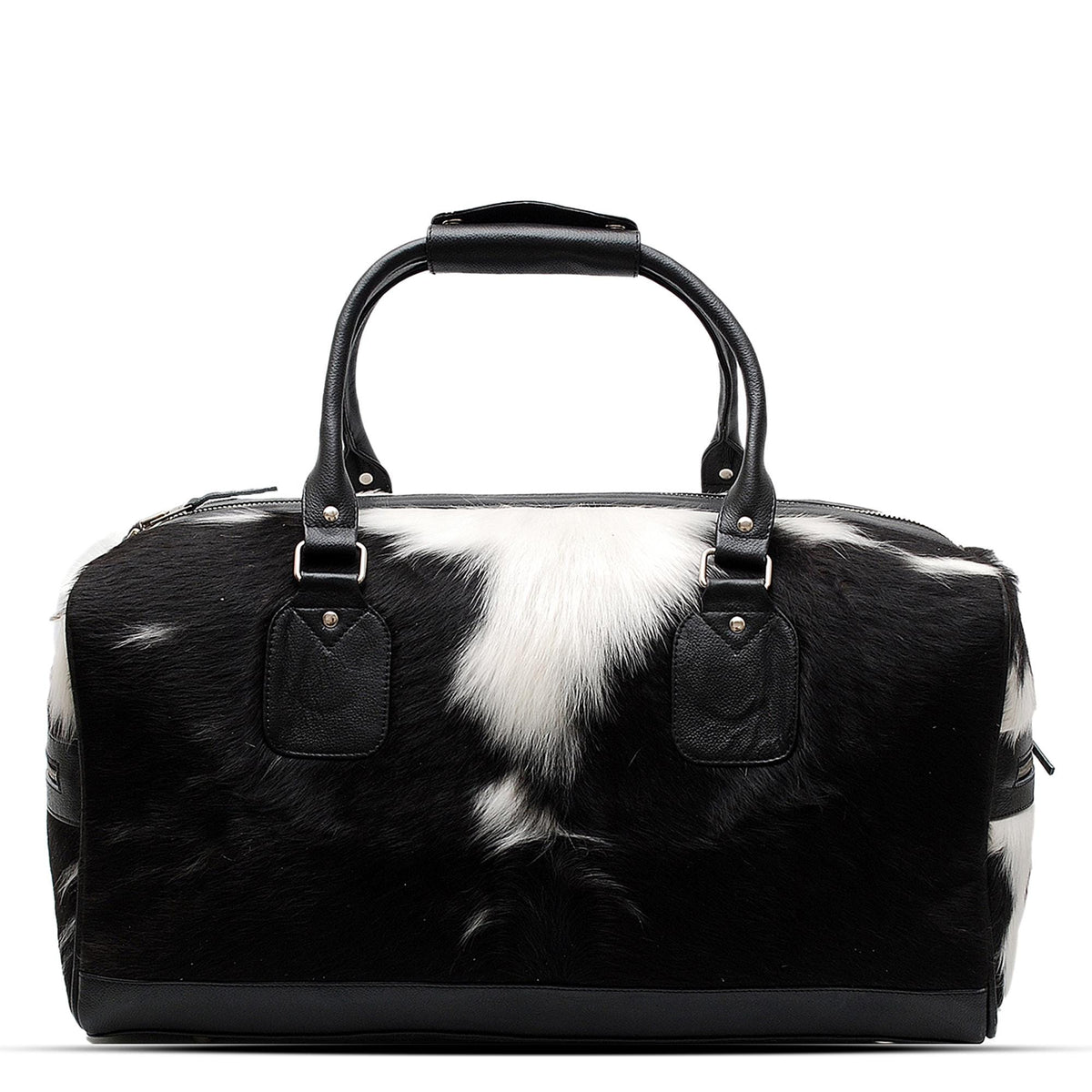 Handcrafted Black White Cowhide Leather Duffle Bag for Stylish Travelers - Premium Quality Carry-On Tote for Men & Women - Celestial Leather Limited