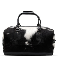 Handcrafted Black White Cowhide Leather Duffle Bag for Stylish Travelers - Premium Quality Carry-On Tote for Men & Women - Celestial Leather Limited