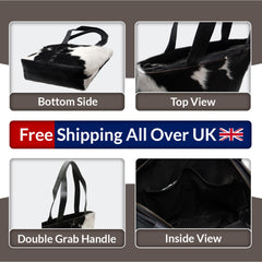 Handmade Black & White Cowhide Shoulder Bag - Stylish Hair-On Leather Purse for Women's Daily Use