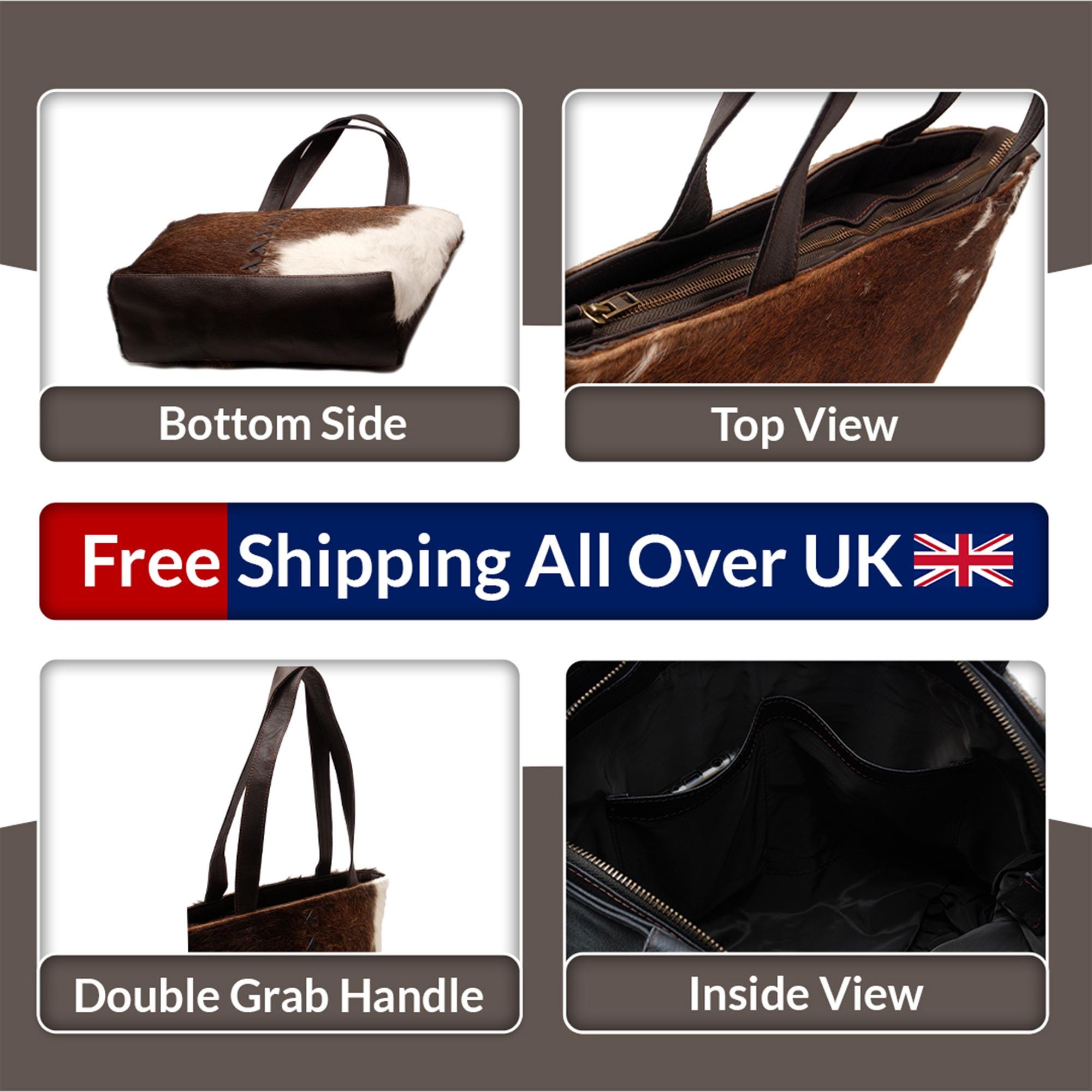 Luxurious Cowhide Shoulder Bag with Brown And White Cowskin Leather - Handcrafted Handbag For Women, Durable and Stylish Purse for Daily