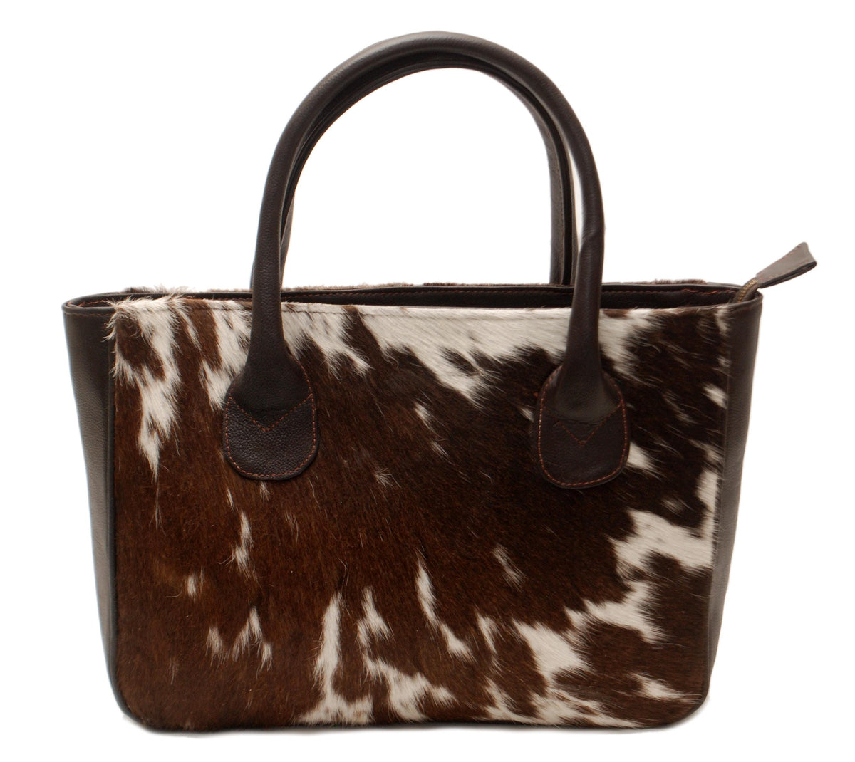 Chic Brown and White Cowhide Shoulder Bag - Spacious Hair On Leather Purse for Women - Handmade in South Asia with Unique Animal Print