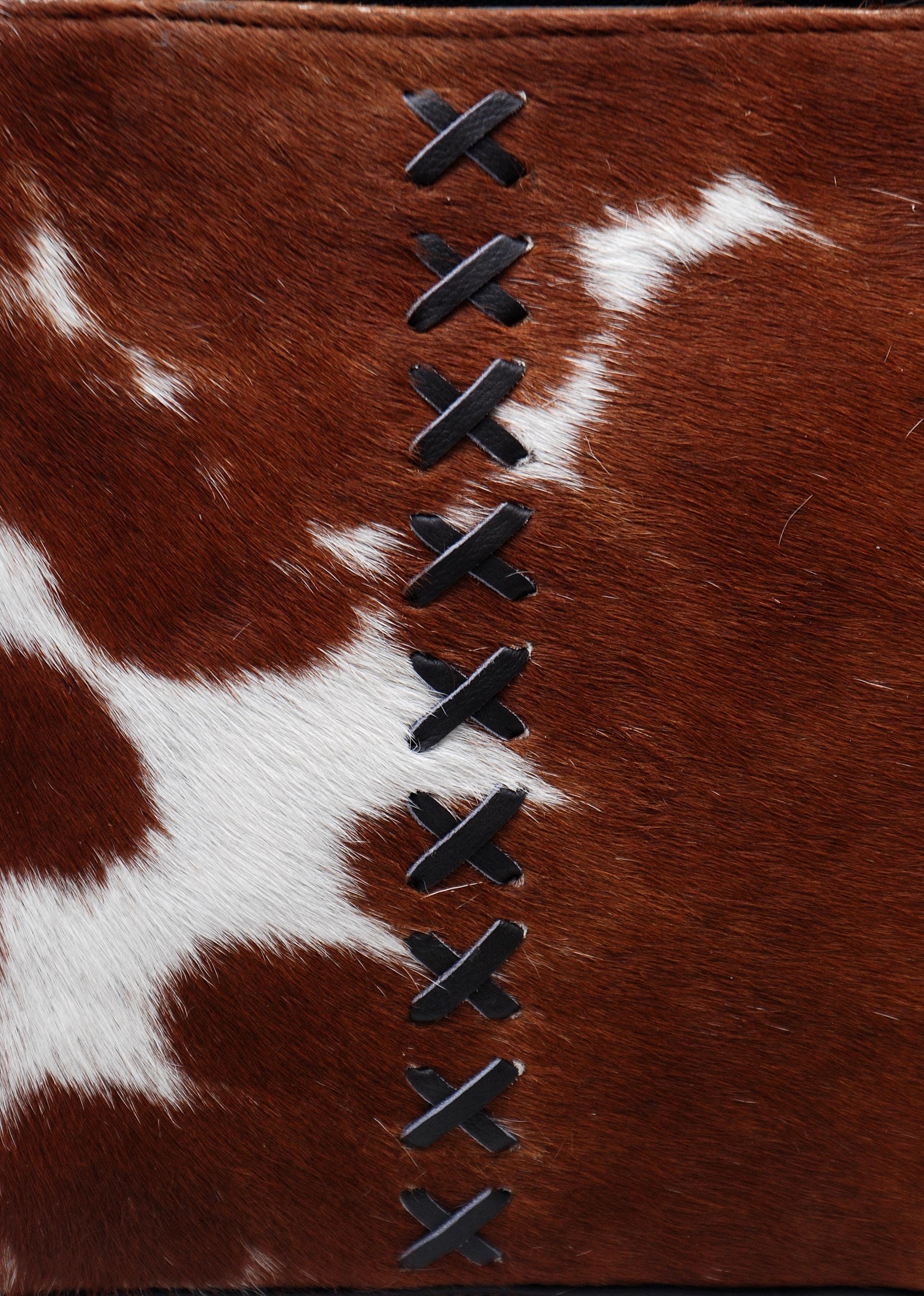 Chic Brown and White Cowhide Tote Bag - Fashionable, Spacious, and Handmade in South Asia