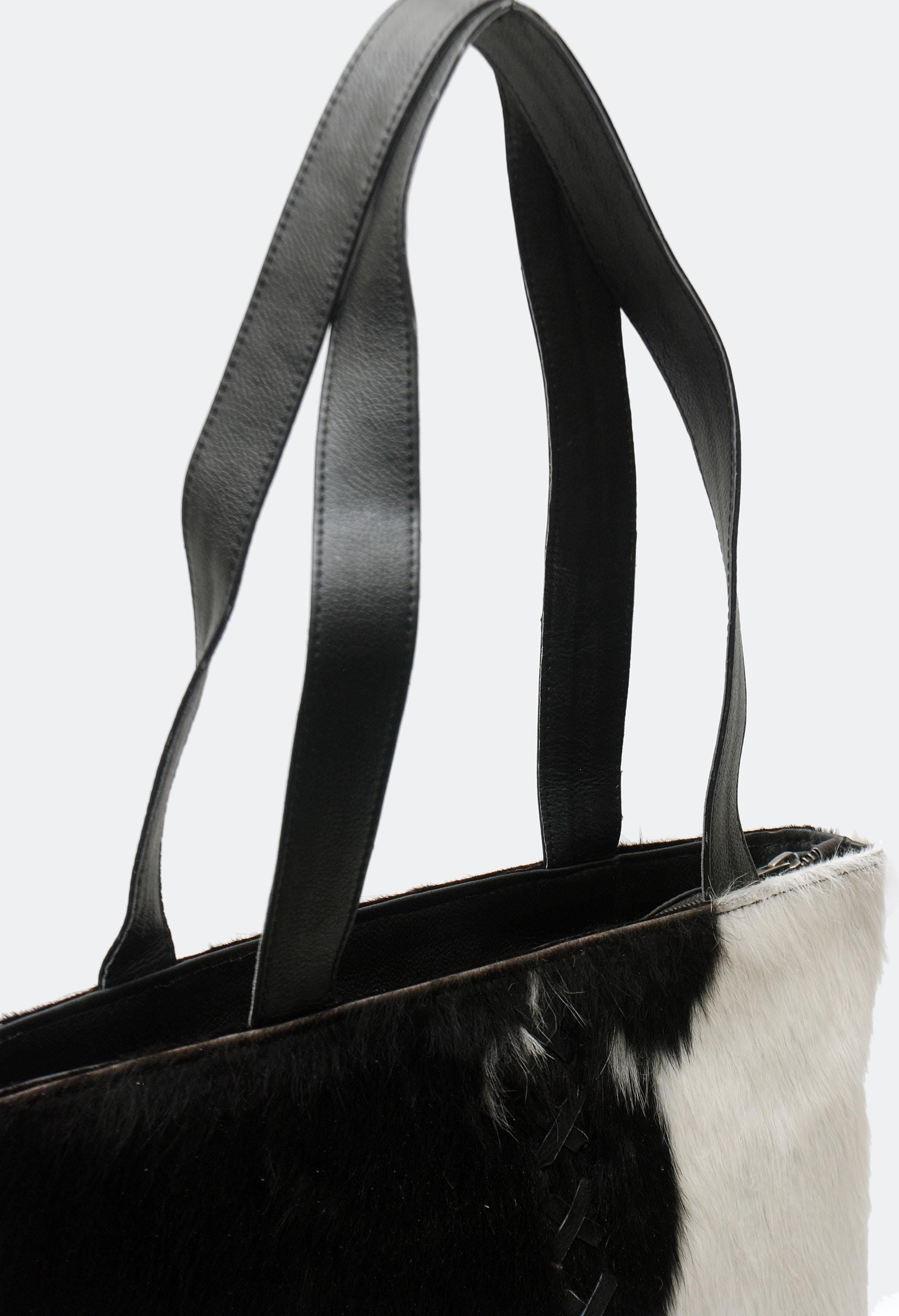 Luxurious Black & White Cowhide Shoulder Bag - Handmade Hair-On Leather Cowskin Purse for Women, Stylish - Practical Everyday Tote Bag