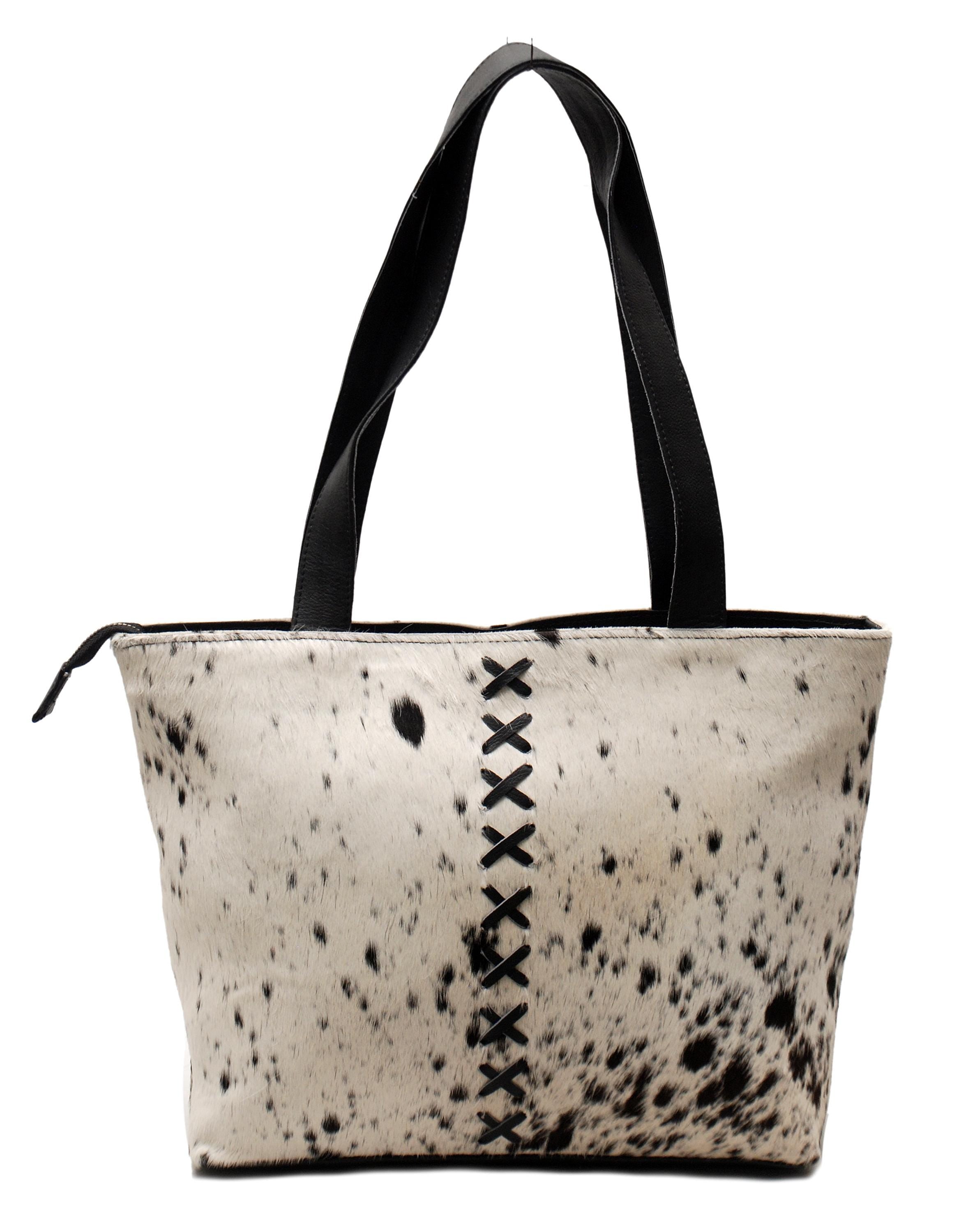 Luxurious White Cowhide Shoulder Bag with Hair-On Leather Cowskin Purse - Handmade For Women's Daily Use