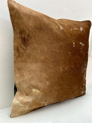 Stylish Rustic Cowhide Cushion Cover - Brown & White Hair On Leather - Eco-Friendly Decor - Genuine Hide - Hidden Zipper Closure