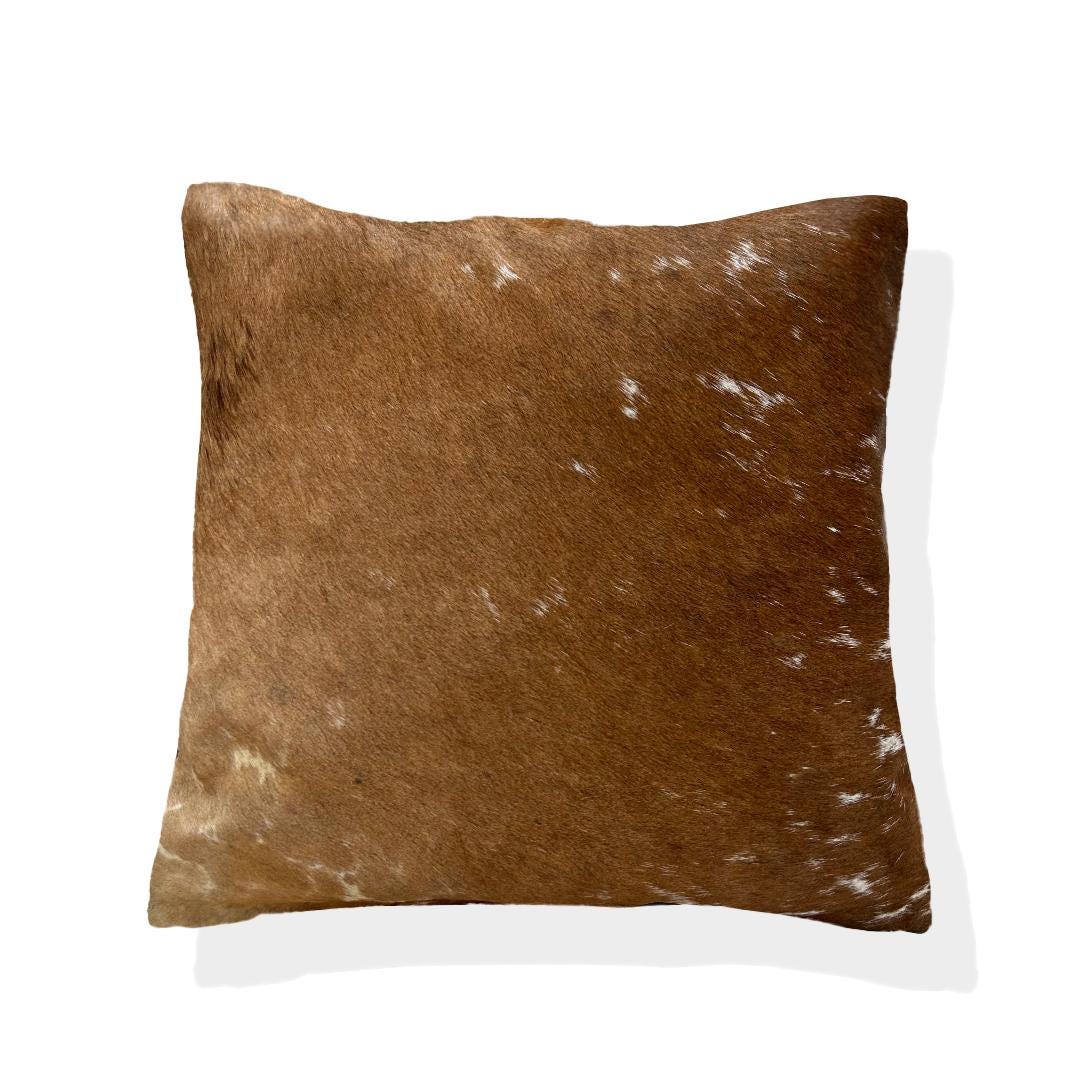 Stylish Rustic Cowhide Cushion Cover - Brown & White Hair On Leather - Eco-Friendly Decor - Genuine Hide - Hidden Zipper Closure