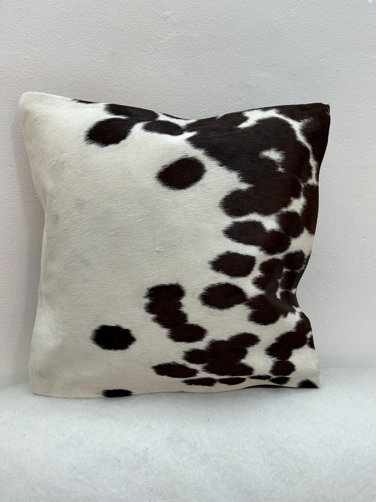 Rustic Brown & White Cowhide Cushion Cover - Stylish, Eco-Friendly - Durable - Hidden Zipper, Suede Reverse - Versatile Home Decor Accent