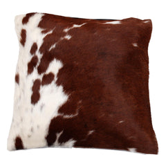 Luxurious Handmade Brown and White Cowhide Accent Cushion Cover - Rustic Elegance for Sofa or Bed