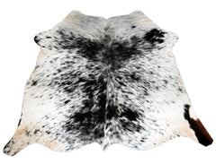Luxurious Bold Grey & White Cowhide Rug | Medium Size | Hypoallergenic - Non-Slip | Handcrafted Natural Hide | Unique Black - White Markings