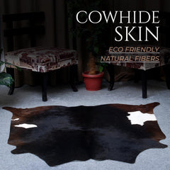 Luxurious Dark Brown & White Cowhide Rug | Hypoallergenic Animal Pattern Carpet | Large Size for Lounge | Non-Slip Suede Back | Non-Shedding - Celestial Leather Limited
