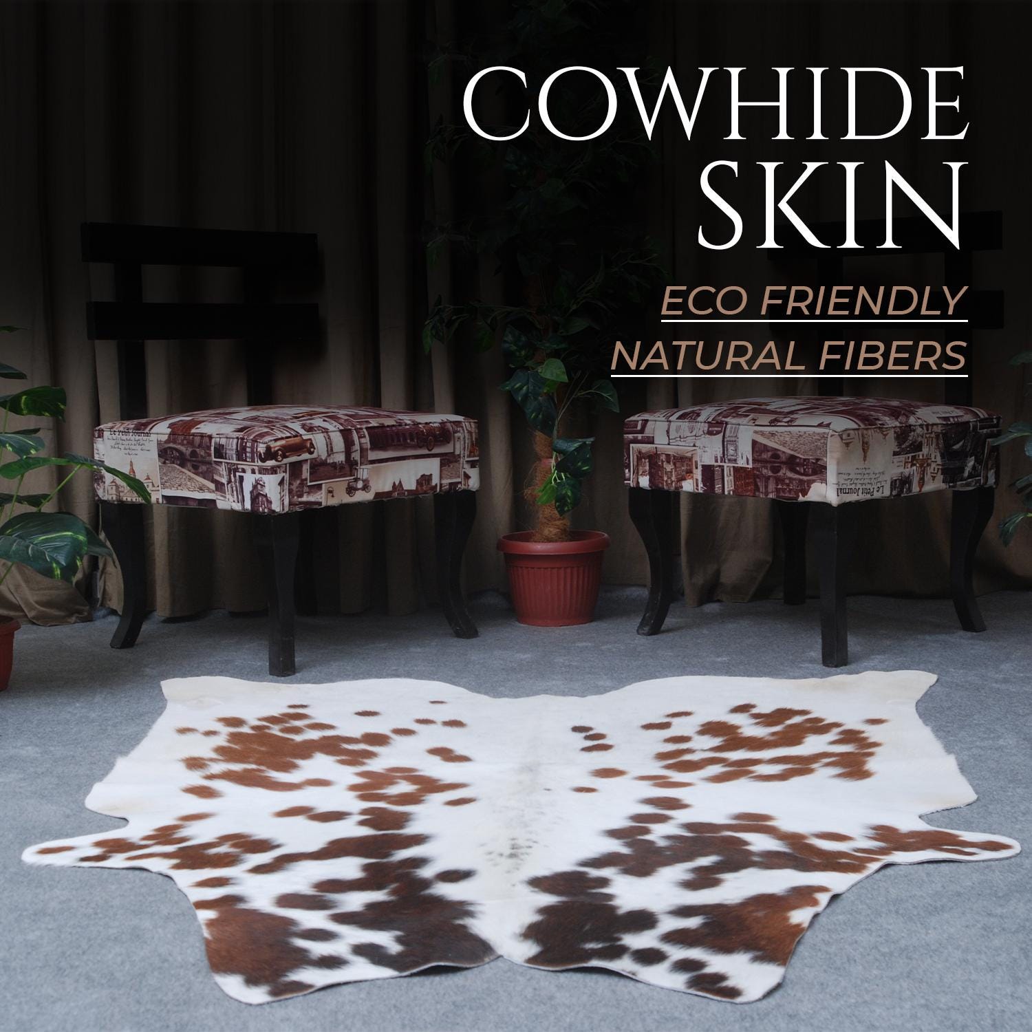 Luxurious Dark Brown & White Cowhide Rug - Hypoallergenic, Non Slippery Suede Back, Large Animal Print Carpet for Lounge - Celestial Leather Limited