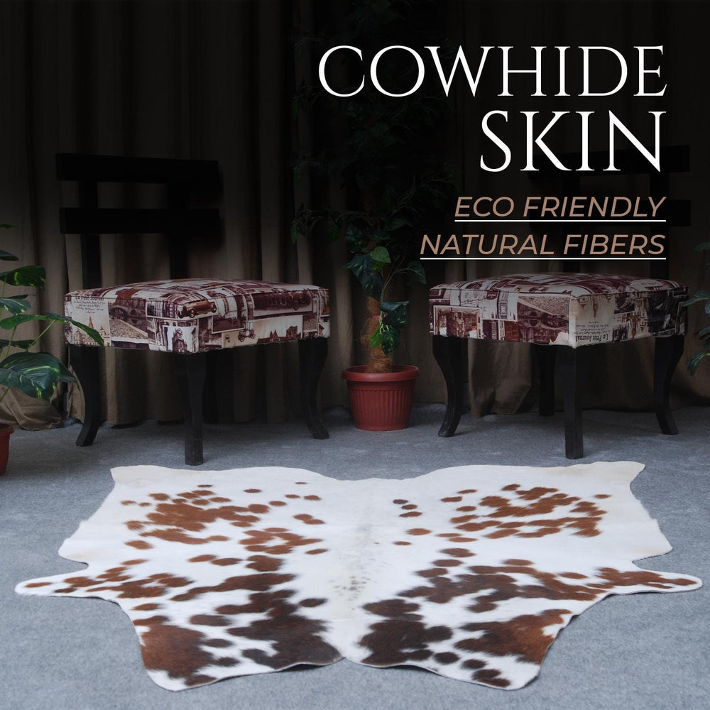 Luxurious Dark Brown & White Cowhide Rug - Hypoallergenic, Non Slippery Suede Back, Large Animal Print Carpet for Lounge - Celestial Leather Limited