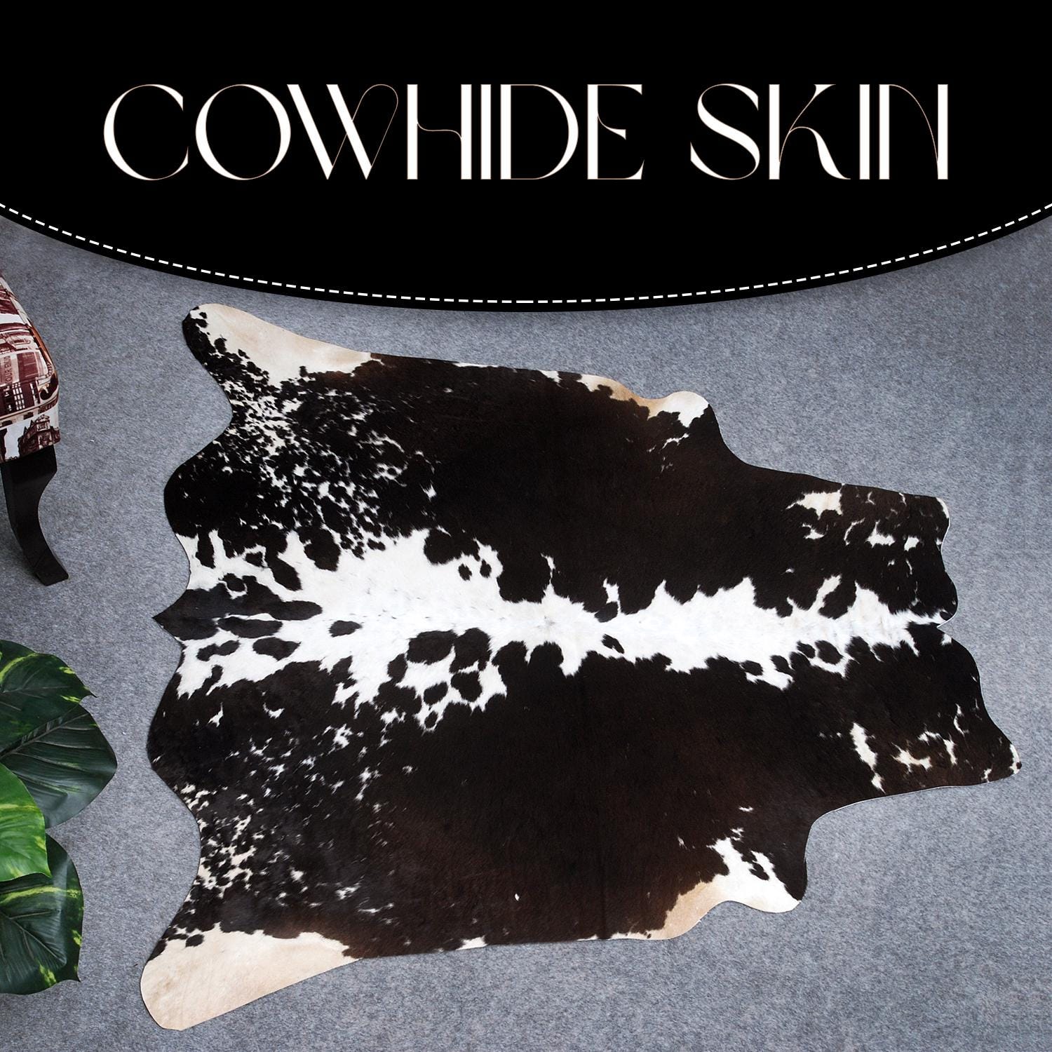 Luxurious Medium Dark Brown & White Cowhide Rug with Hypoallergenic Properties - Handcrafted Natural Animal Print Area Rug for Warmth - Celestial Leather Limited