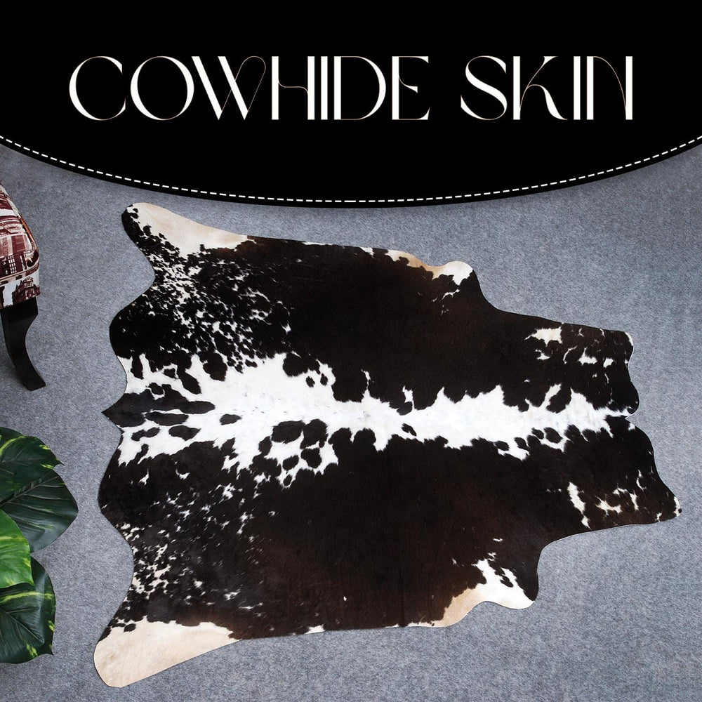 Luxurious Medium Dark Brown & White Cowhide Rug with Hypoallergenic Properties - Handcrafted Natural Animal Print Area Rug for Warmth - Celestial Leather Limited