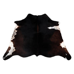Luxurious Natural Dark Brown and White Cowhide Rug with Small Animal Print - Hypoallergenic, Non-Slip Suede Back, Non-Shedding - Handcrafted - Celestial Leather Limited