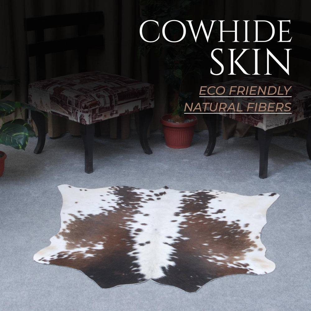 Luxurious Hypoallergenic Cowhide Rug with Non-Slip Suede Back - Small Animal Print Area Rug in Dark Brown and White - Celestial Leather Limited