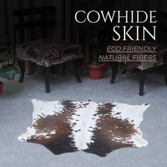 Luxurious Hypoallergenic Cowhide Rug with Non-Slip Suede Back - Small Animal Print Area Rug in Dark Brown and White - Celestial Leather Limited