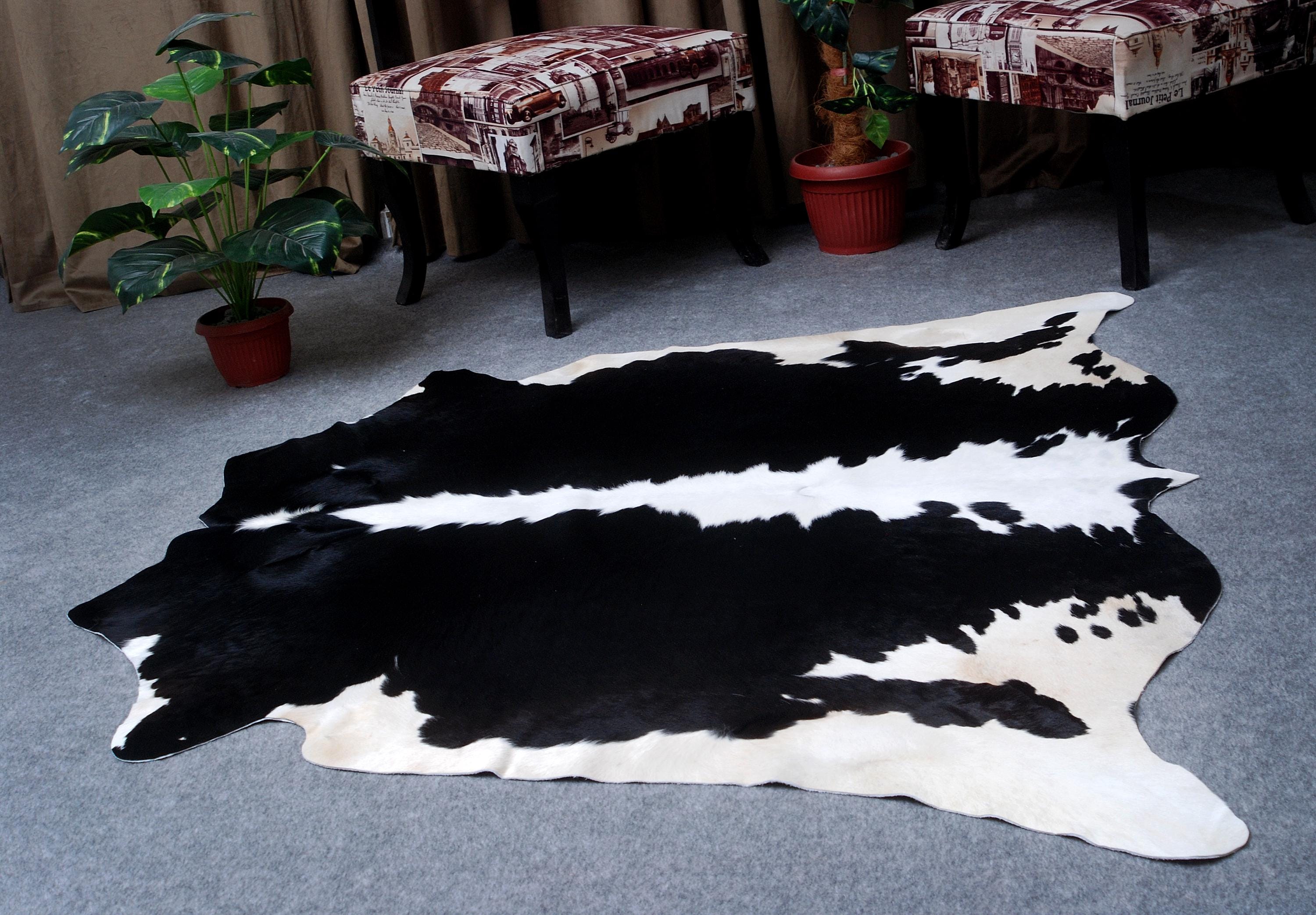 Luxurious Black & White Cowhide Rug | Large Spotted Hair Rug for Bedroom/Living Room | Hypoallergenic - Non-Slip Suede Back | Unique Natural - Celestial Leather Limited