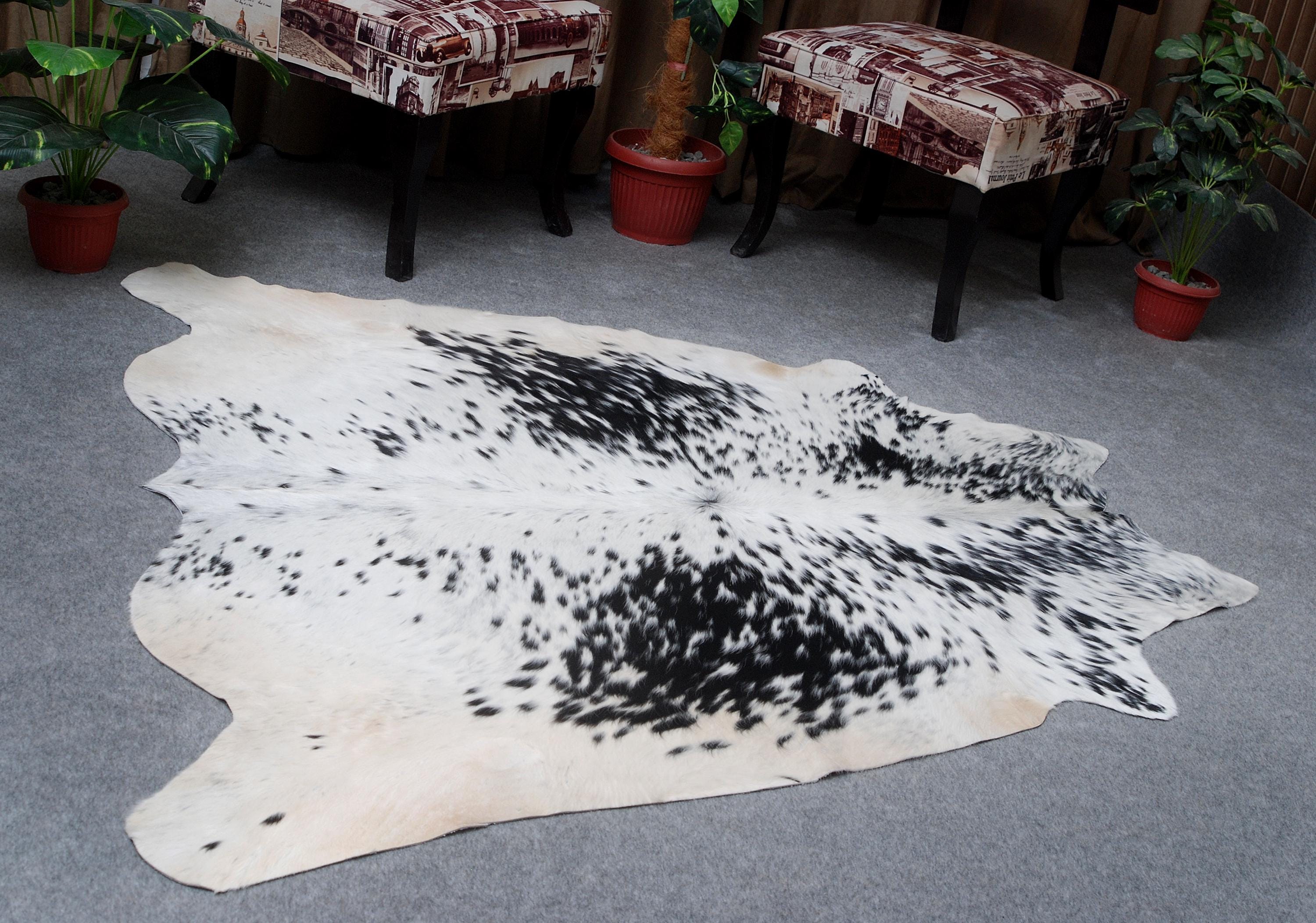 Luxurious Black & White Cowhide Rug | Hypoallergenic - Non-Slip Suede Back | Premium Quality - Unique Natural Beauty | Ideal for Bedroom - Celestial Leather Limited