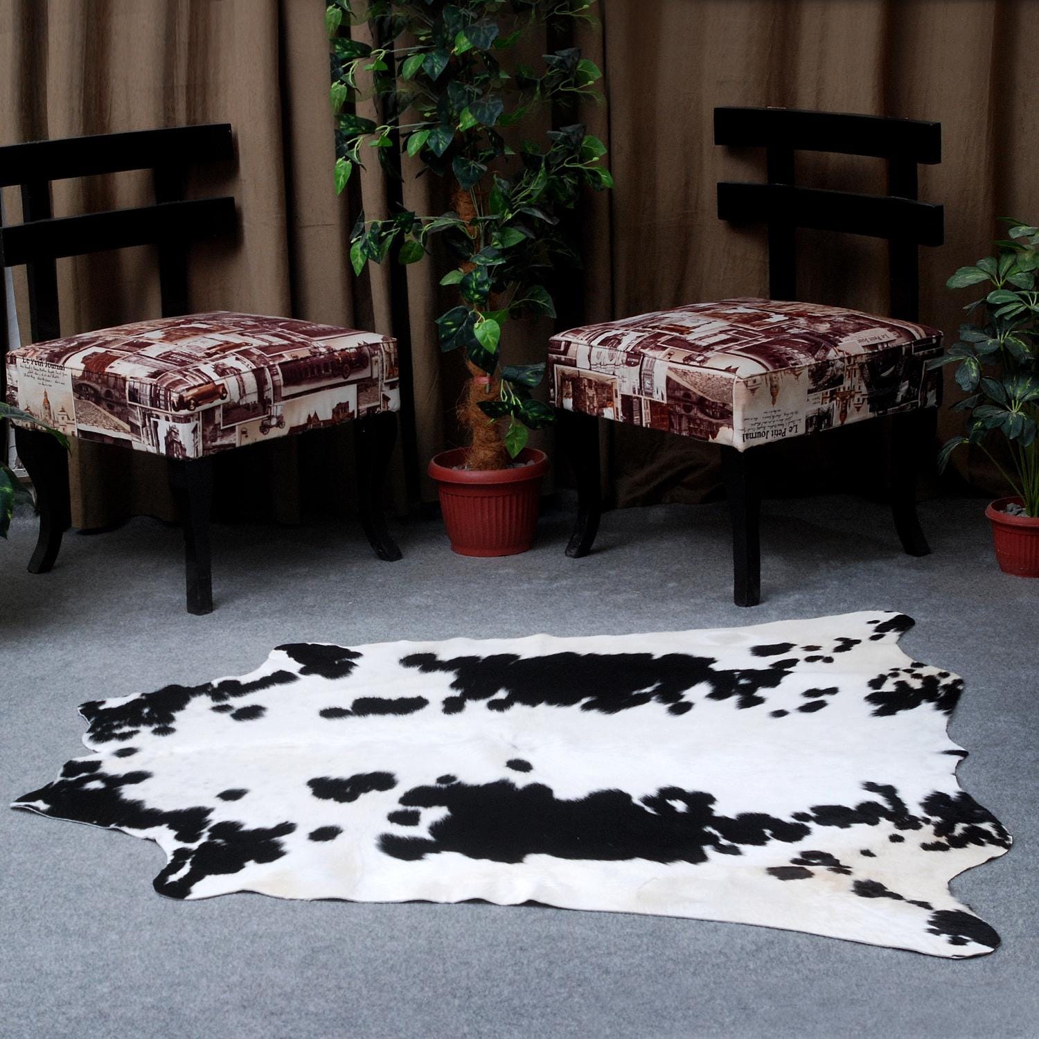 Luxurious Brown & White Cowhide Rug for Bedroom - Living Room - Hypoallergenic, Non-Slip, Non-Shedding, Durable - Versatile Area Rug - Celestial Leather Limited
