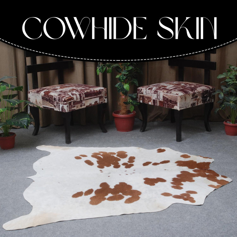 Luxury Brown & White Cowhide Rug for Bedroom - Living Room - Hypoallergenic, Non-Slip, Non-Shedding - Top Quality - Free Shipping in UK - Celestial Leather Limited