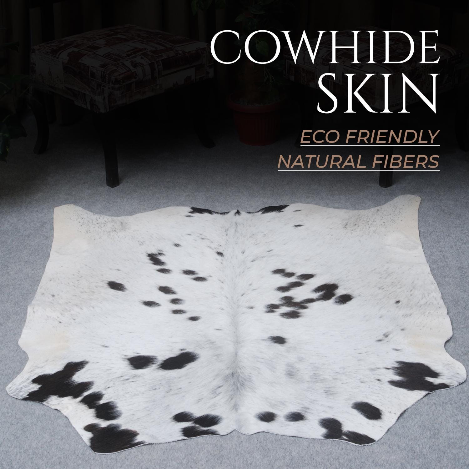 Luxurious Handcrafted Brown and White Cowhide Rug with Non-Slip Backing - Hypoallergenic, Unique Beauty for Bedroom/Living Room - Durable - Celestial Leather Limited