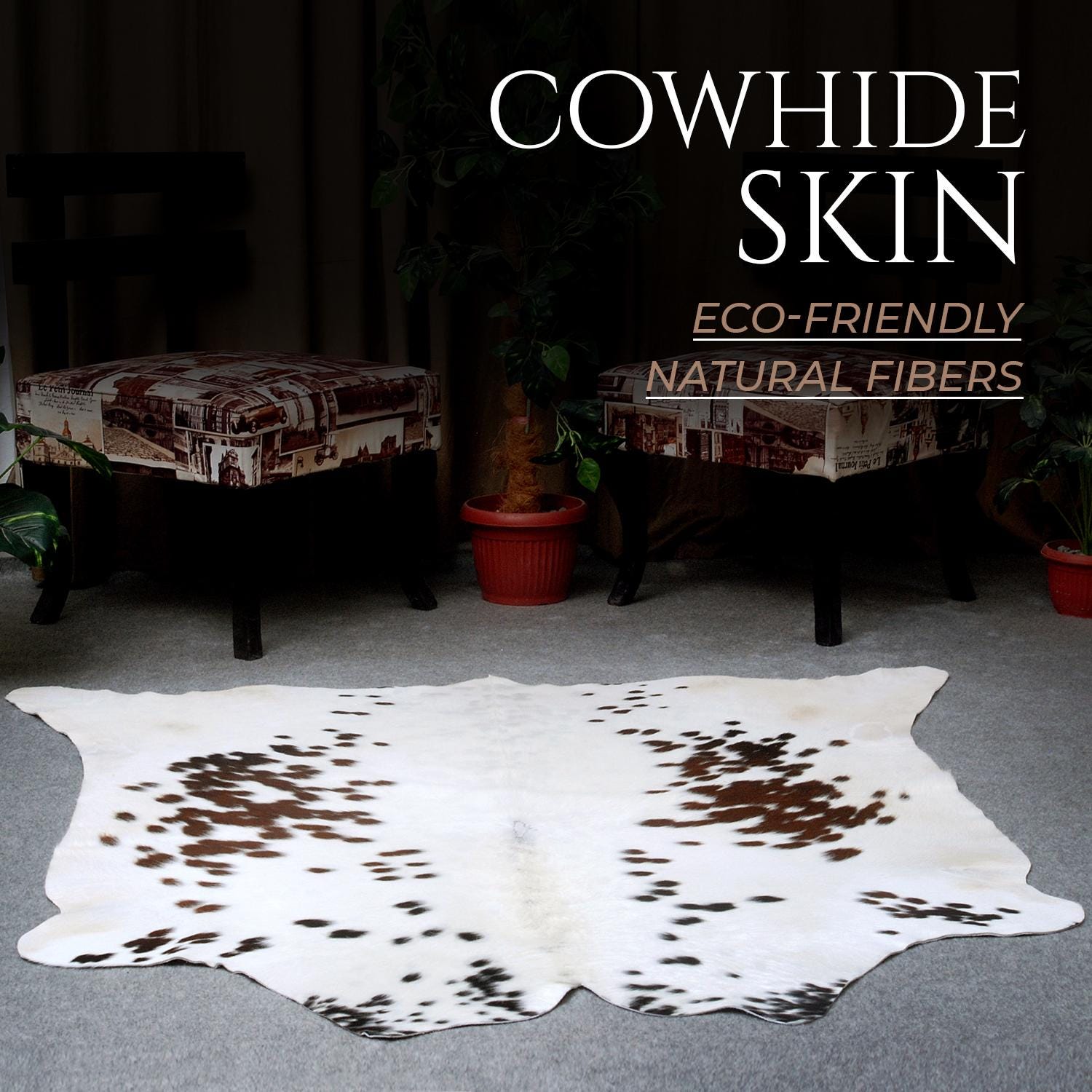 Luxurious Brown & White Cowhide Area Rug | Exotic Animal Skin Carpet for Home Decor | Hypoallergenic - Non-Slip | Large Size - Free UK - Celestial Leather Limited