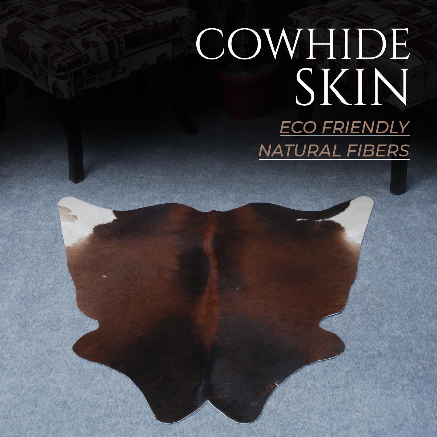 Luxurious Natural Cowhide Rug in Dark Brown and White Animal Print, Small Area Rug with Hypoallergenic, Non-Slip Back - Free Shipping - Celestial Leather Limited