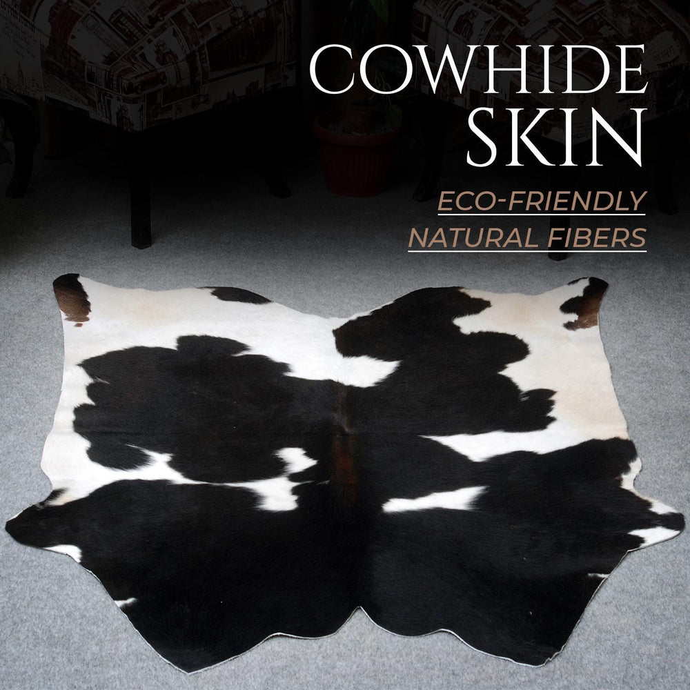 Luxurious Black and White Spotted Cowhide Rug - Hypoallergenic, Non-Slip, Handcrafted, Durable, and Unique Beauty for Bedroom & Living Areas - Celestial Leather Limited