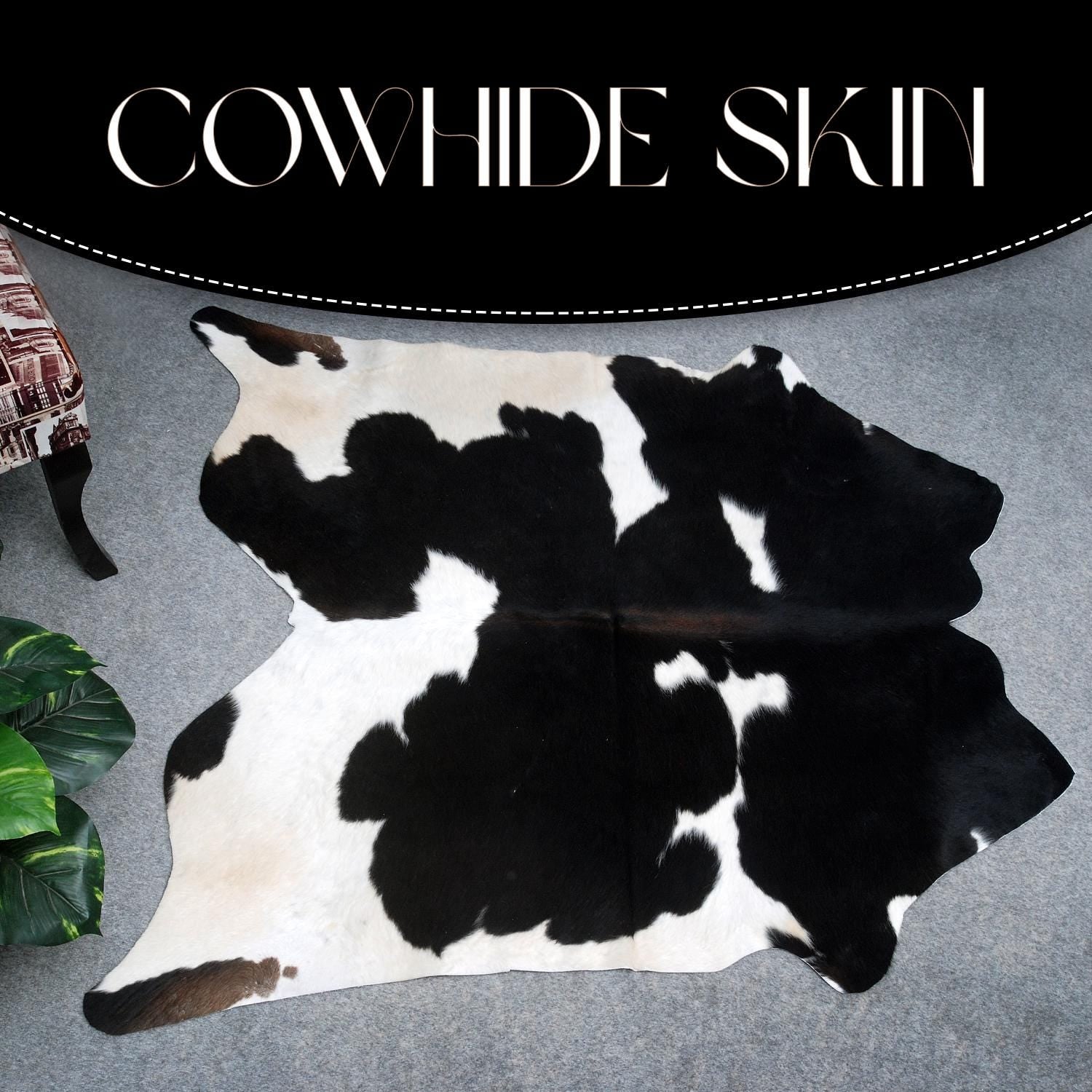 Luxurious Black and White Spotted Cowhide Rug - Hypoallergenic, Non-Slip, Handcrafted, Durable, and Unique Beauty for Bedroom & Living Areas - Celestial Leather Limited