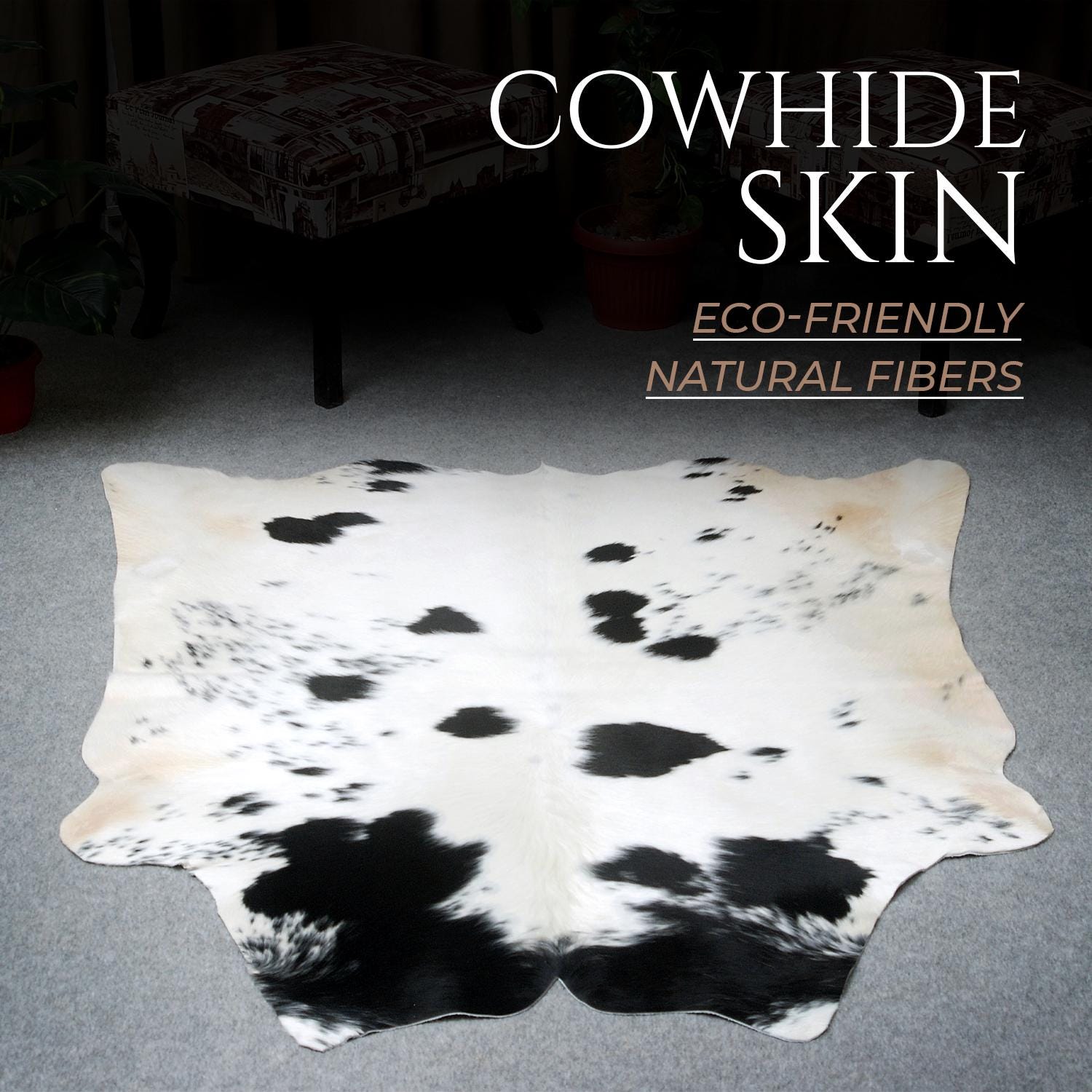 Luxurious Medium Black and White Cowhide Rug | Hypoallergenic, Non-Slip Backing, Handcrafted Quality | Unique Natural Beauty for Bedroom - Celestial Leather Limited