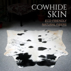 Luxurious Medium Black and White Cowhide Rug | Hypoallergenic, Non-Slip Backing, Handcrafted Quality | Unique Natural Beauty for Bedroom - Celestial Leather Limited