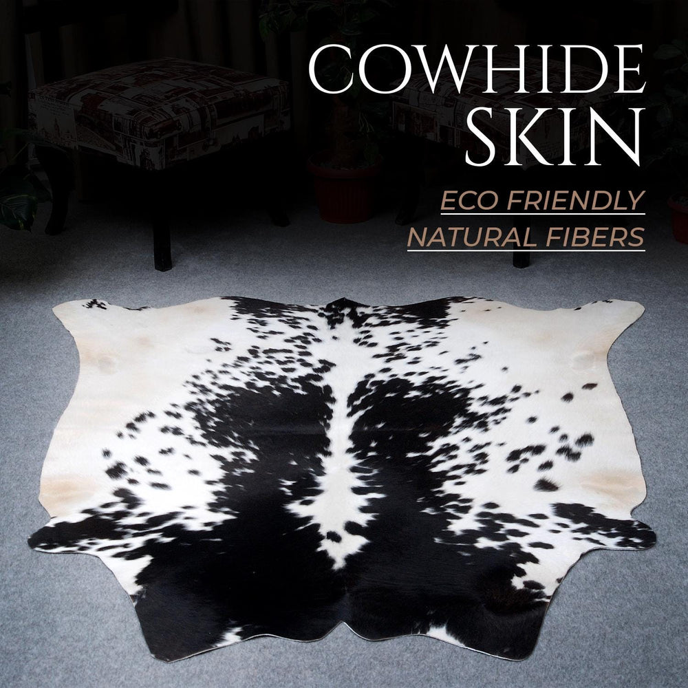 Luxurious Black & White Cowhide Rug - Large Natural Centerpiece Decor - Hypoallergenic, Non-Slip, Non-Shedding - Unique Animal Print Beauty - Celestial Leather Limited