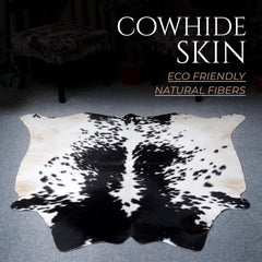 Luxurious Black & White Cowhide Rug - Large Natural Centerpiece Decor - Hypoallergenic, Non-Slip, Non-Shedding - Unique Animal Print Beauty - Celestial Leather Limited