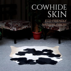 Luxurious Handcrafted Black and White Cowhide Rug - Hypoallergenic, Non-Slip Backing, Unique Markings - Durable and Versatile Home Decor - Celestial Leather Limited