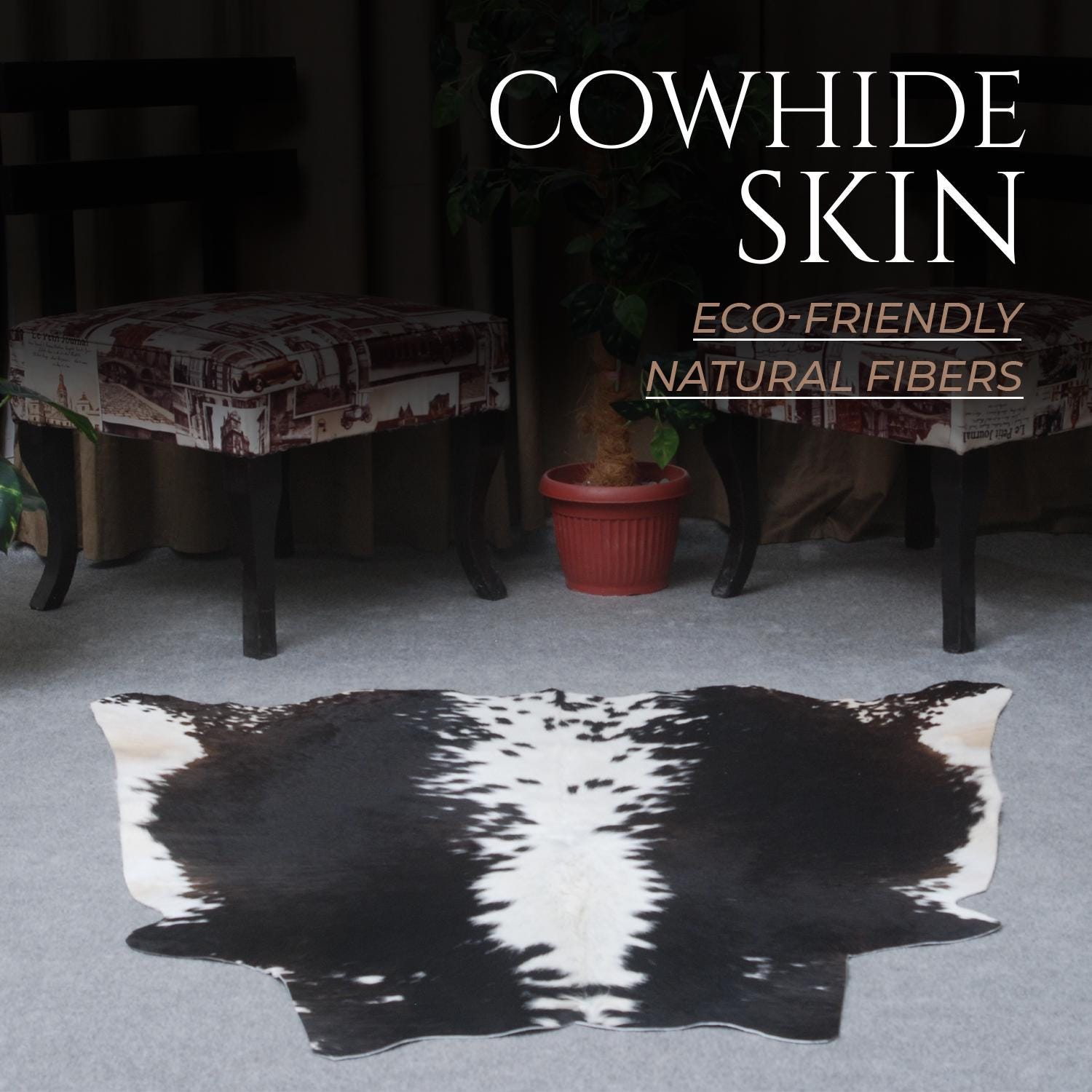 Luxurious Medium Cowhide Rug - Classic Brown & White - Handcrafted, Hypoallergenic, Durable, Unique Animal Pattern - Perfect for Living Room - Celestial Leather Limited