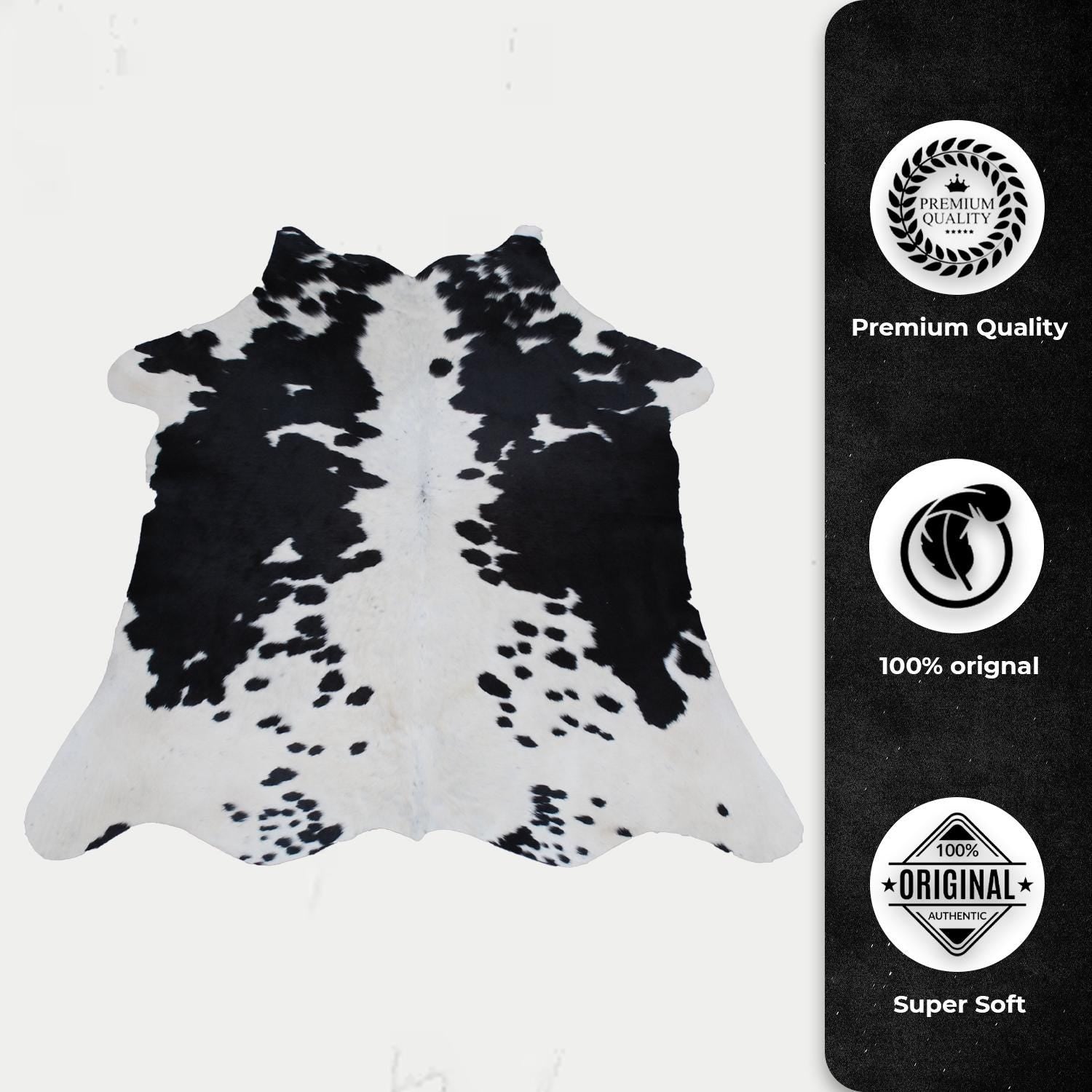 Luxurious Natural Dark Brown and White Small Animal Print Cowhide Rug with Hypoallergenic and Non-Slip Backing - Free Shipping UK - Celestial Leather Limited