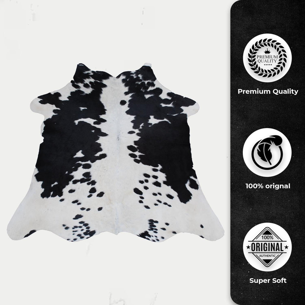 Luxurious Natural Dark Brown and White Small Animal Print Cowhide Rug with Hypoallergenic and Non-Slip Backing - Free Shipping UK - Celestial Leather Limited