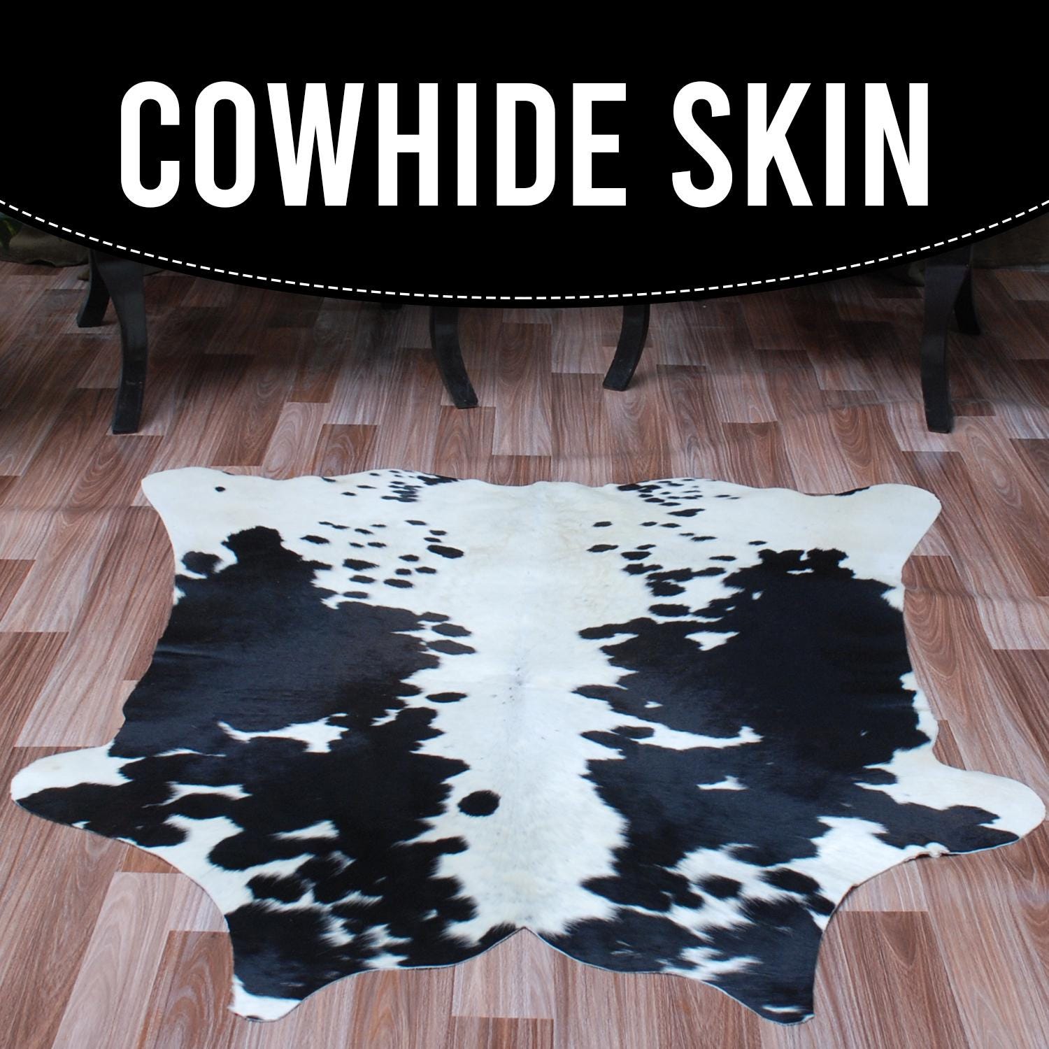 Luxurious Natural Dark Brown and White Small Animal Print Cowhide Rug with Hypoallergenic and Non-Slip Backing - Free Shipping UK - Celestial Leather Limited