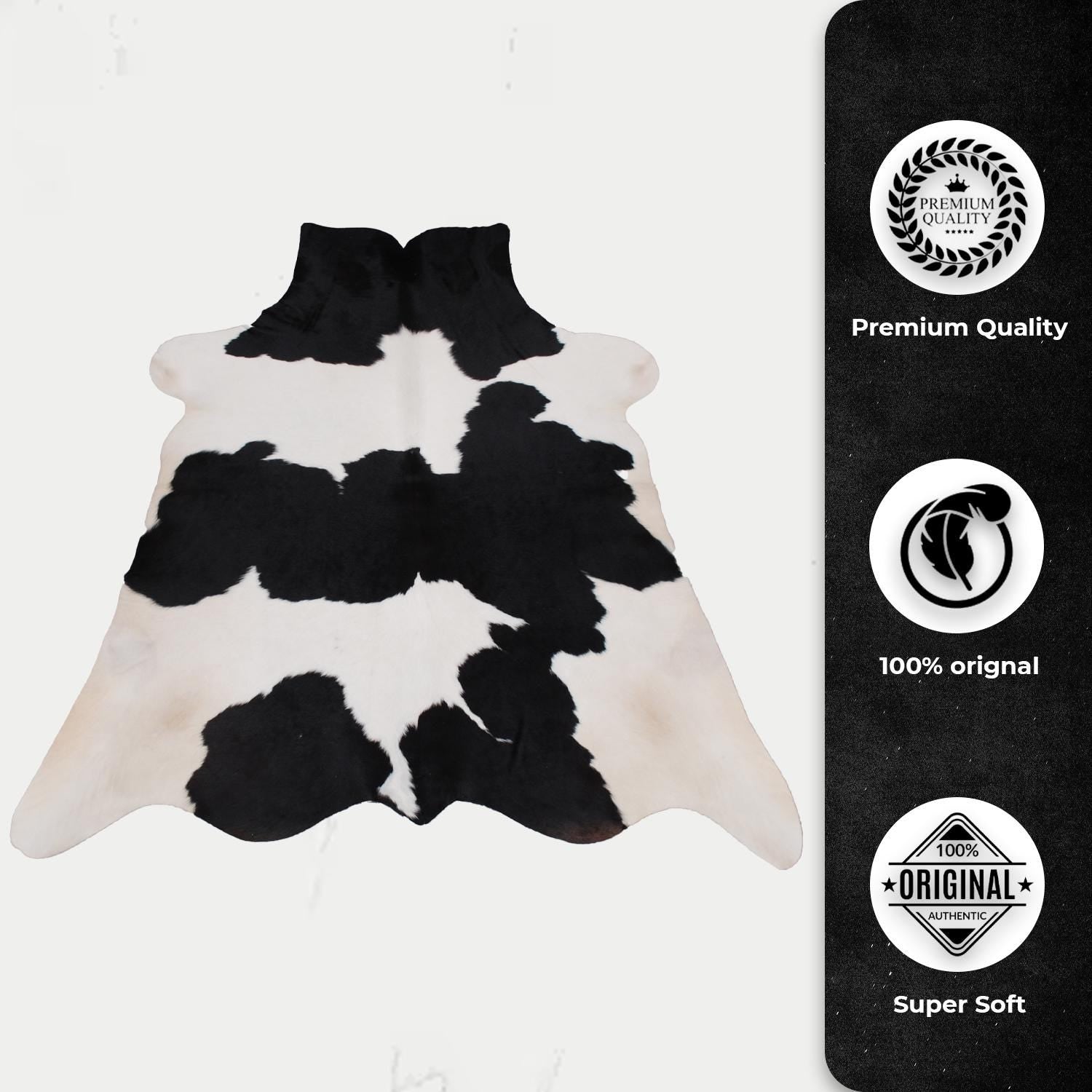 Luxury Black and White Cowhide Rug - Hypoallergenic Medium Hair on Salt & Pepper Rug for Home Decor - Unique, Durable, Handcrafted Elegance - Celestial Leather Limited