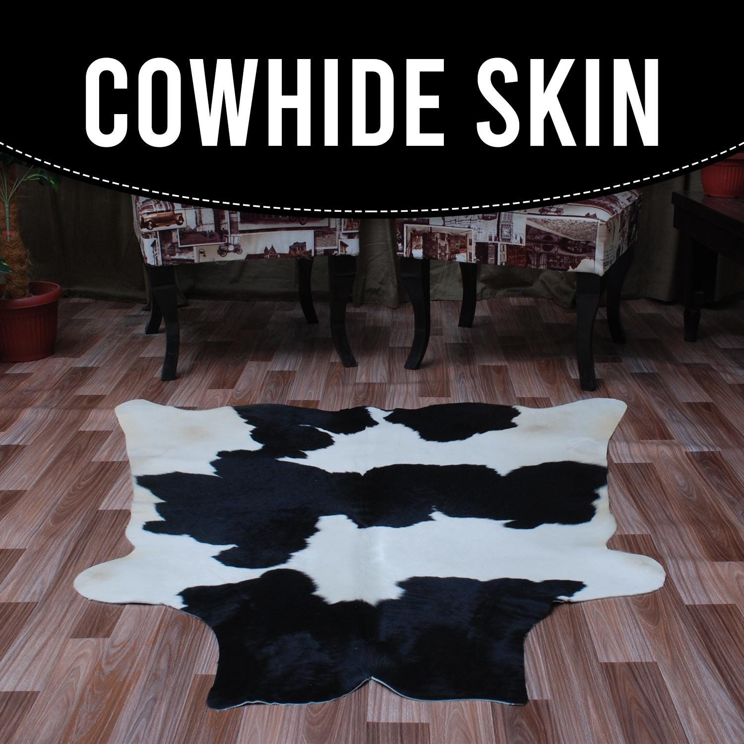 Luxury Black and White Cowhide Rug - Hypoallergenic Medium Hair on Salt & Pepper Rug for Home Decor - Unique, Durable, Handcrafted Elegance - Celestial Leather Limited