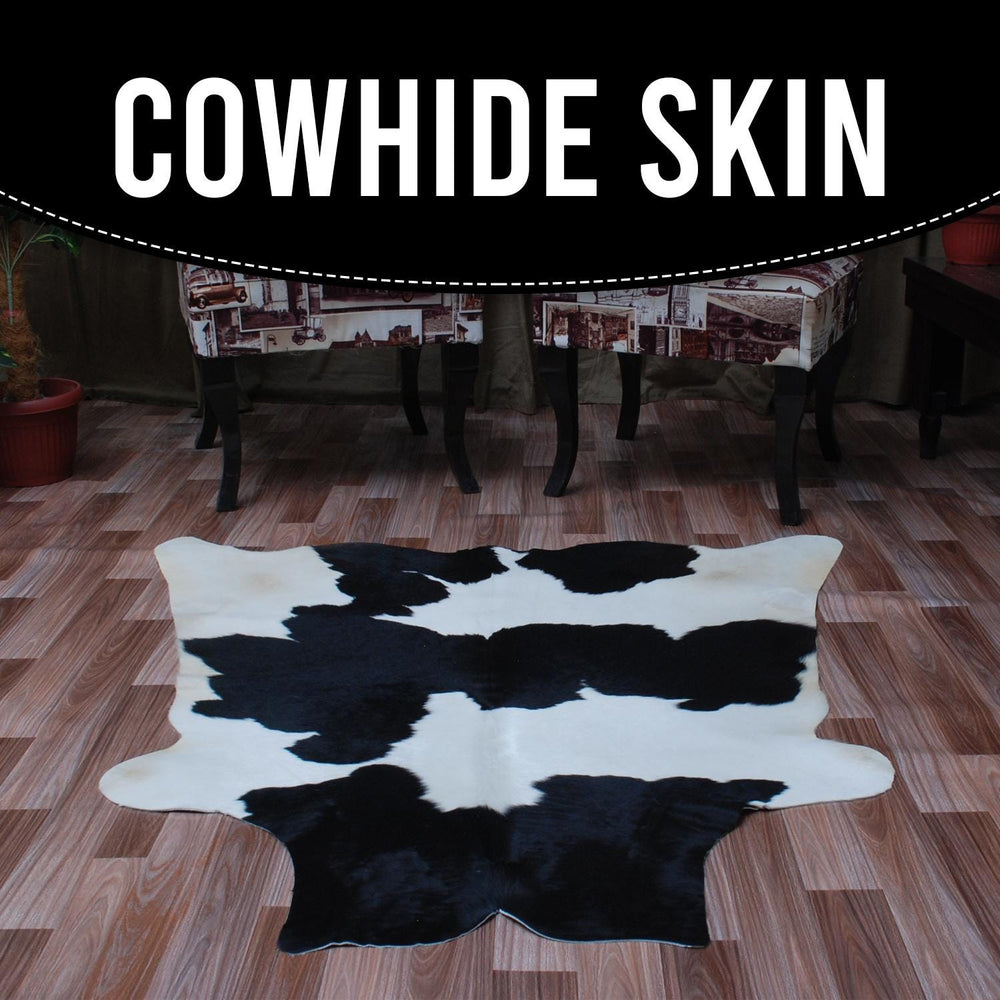 Luxury Black and White Cowhide Rug - Hypoallergenic Medium Hair on Salt & Pepper Rug for Home Decor - Unique, Durable, Handcrafted Elegance - Celestial Leather Limited