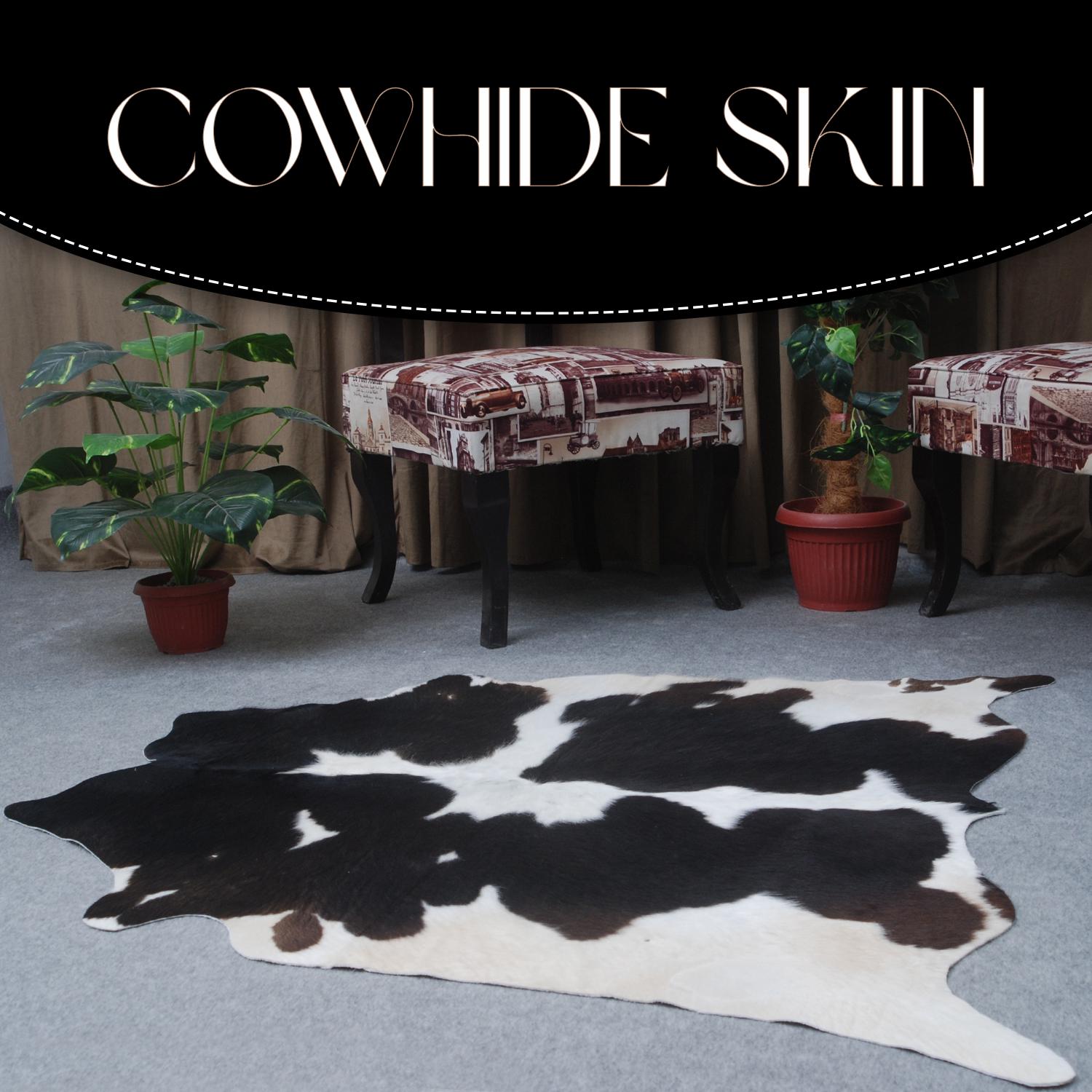 Luxurious Dark Brown & White Cowhide Rug - Hypoallergenic, Handcrafted, Unique Beauty - Durable Medium Cow Skin Rug for Modern Home Decor - Celestial Leather Limited