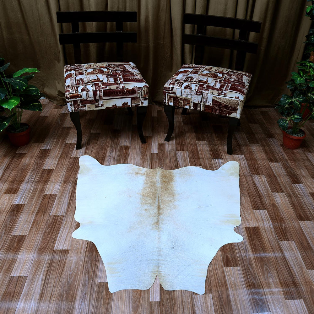 Luxurious Medium Brown and White Cowhide Rug - Hypoallergenic, Non-Slip Backing, Handcrafted, Unique Markings - Perfect for Bedroom/Living - Celestial Leather Limited