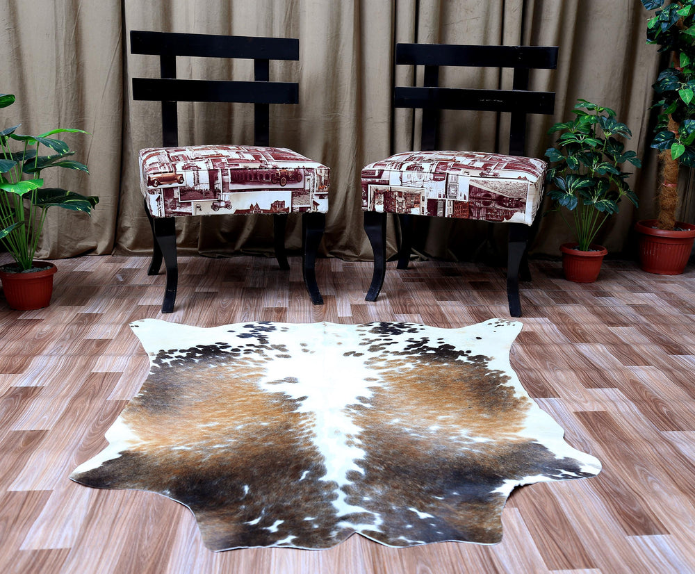 Handcrafted Medium Brown & White Cowhide Rug | Unique Animal Pattern | Luxurious Natural Hide | Hypoallergenic - Non-Slip - Celestial Leather Limited