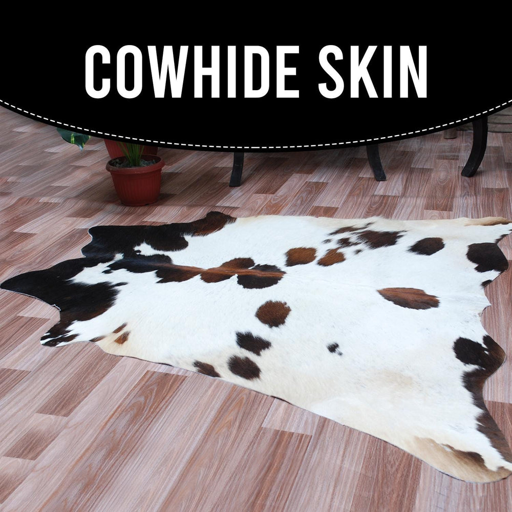Luxurious Small Brown and White Cowhide Rug - Handcrafted, Soft Hair, Hypoallergenic, Non-Shedding, Non-Slippery Suede Back - Free Shipping! - Celestial Leather Limited