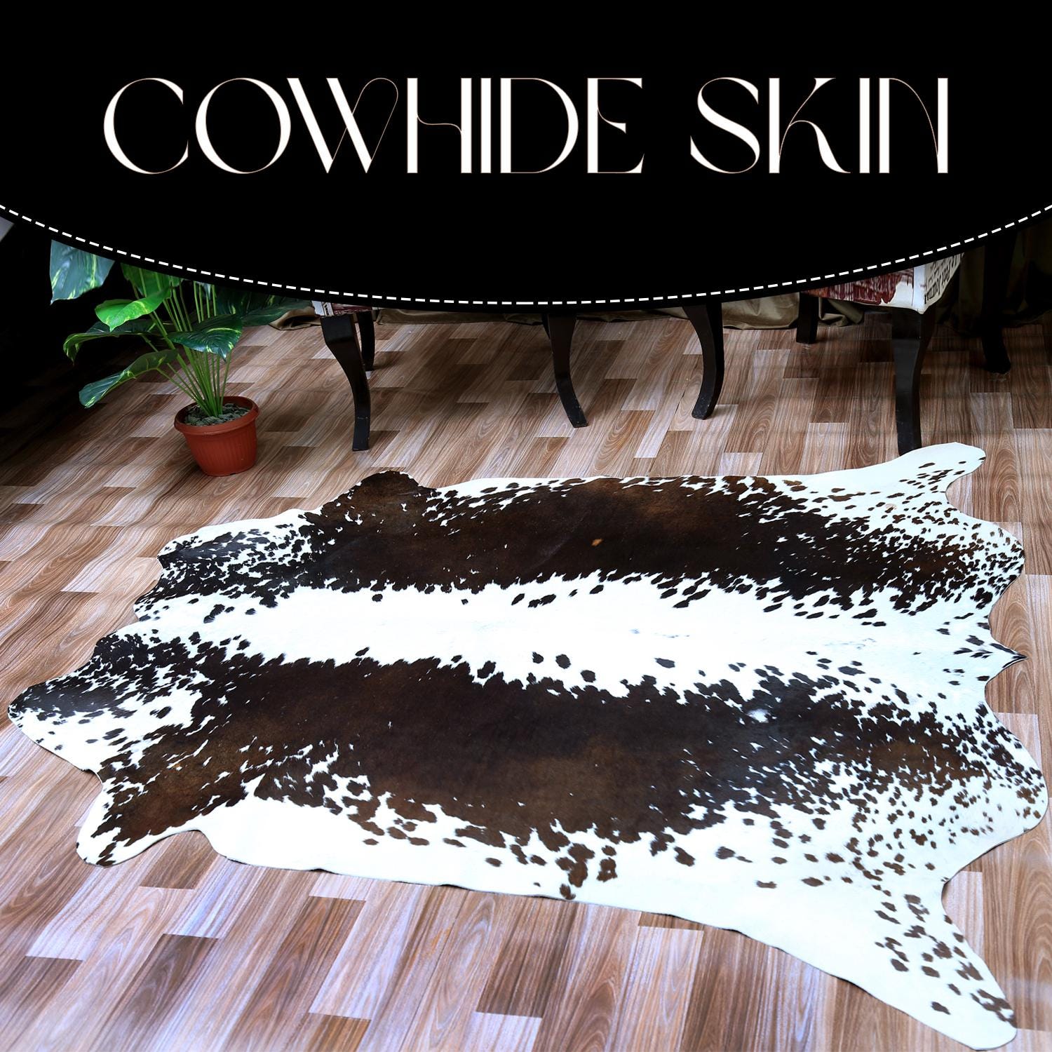 Luxurious Brown & White Cowhide Rug - Hypoallergenic, Non-Slip, Non-Shedding - Perfect for Bedroom - Living Room - Free UK Shipping - Celestial Leather Limited