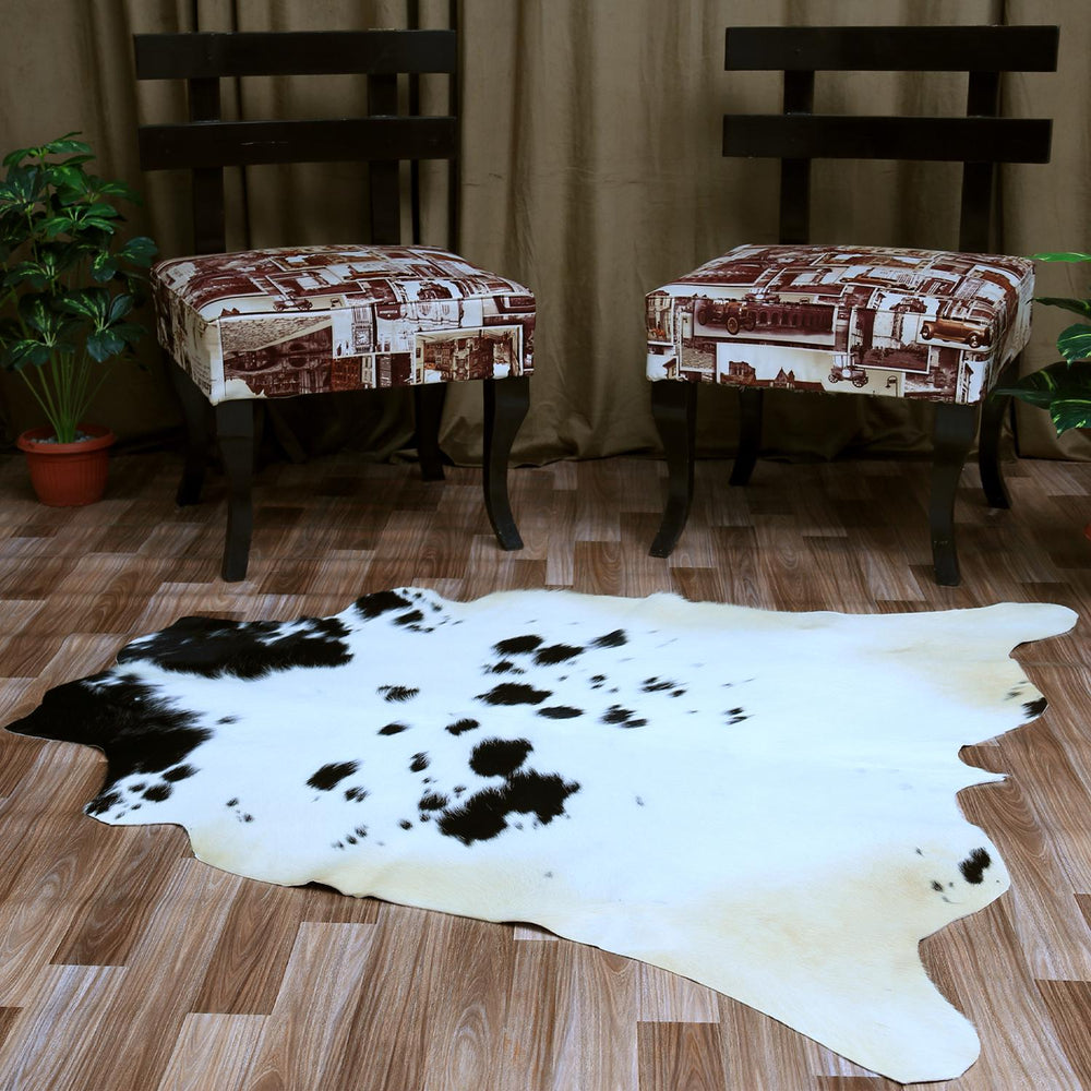 Luxury Brown & White Cowhide Rug for Elegant Home Decor - Hypoallergenic, Non-Slip Backing, Non-Shedding - Large Size, Free UK Shipping - Celestial Leather Limited